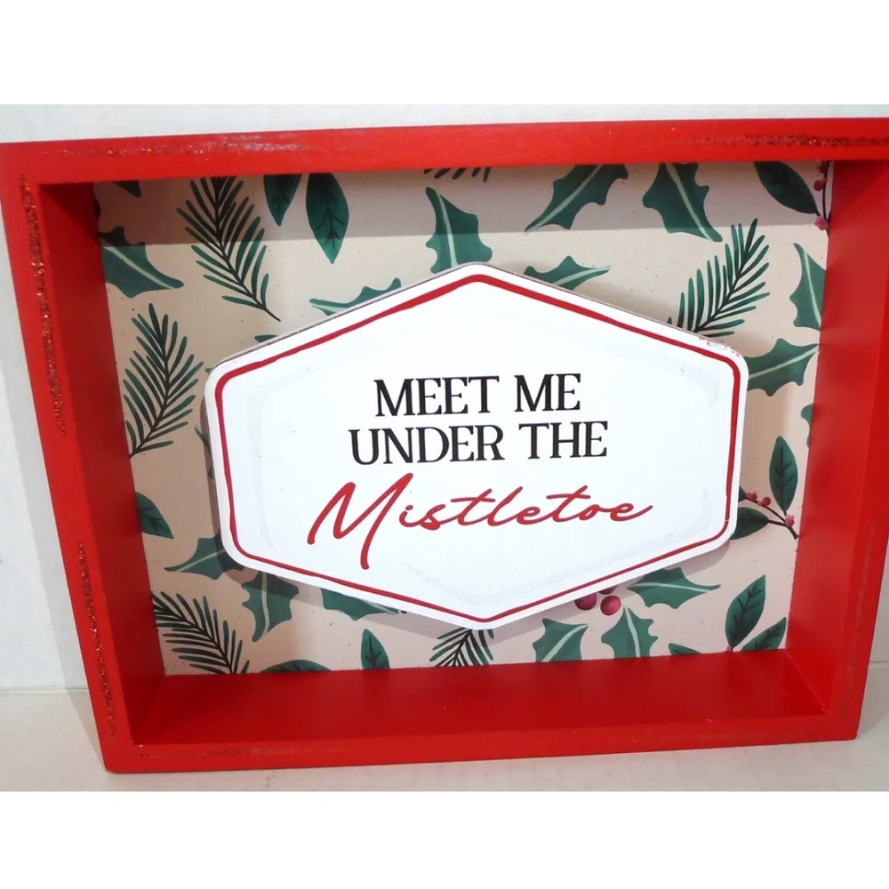 Meet Me Under The Mistletoe Shadowbox Wood Sign Holiday Decor Sits Upright